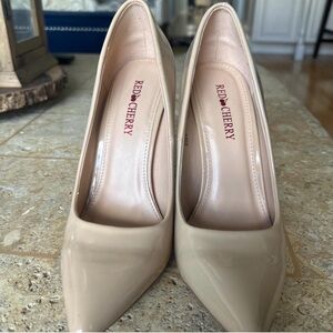 RED CHERRY Nude Patent Pointed-Toe Pumps